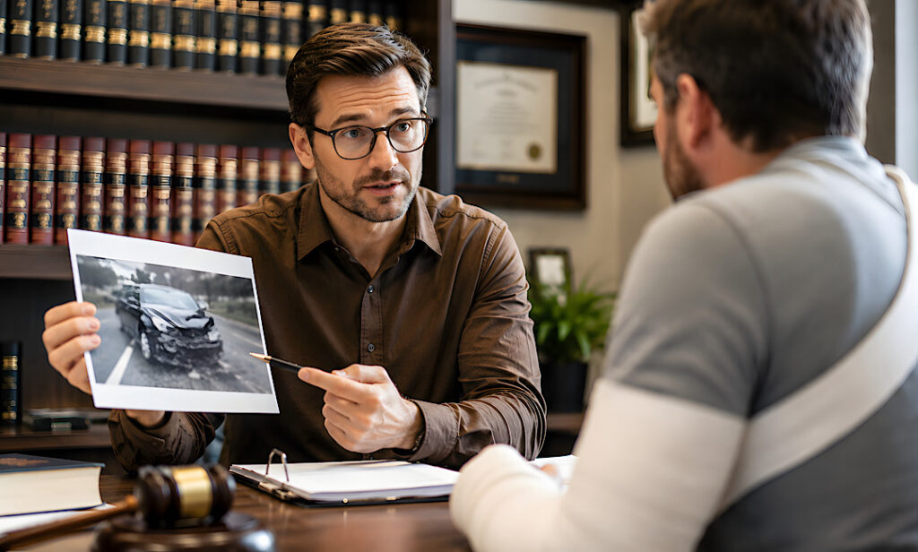 Lawyer going over the law reviewing a Georgia Car Accident